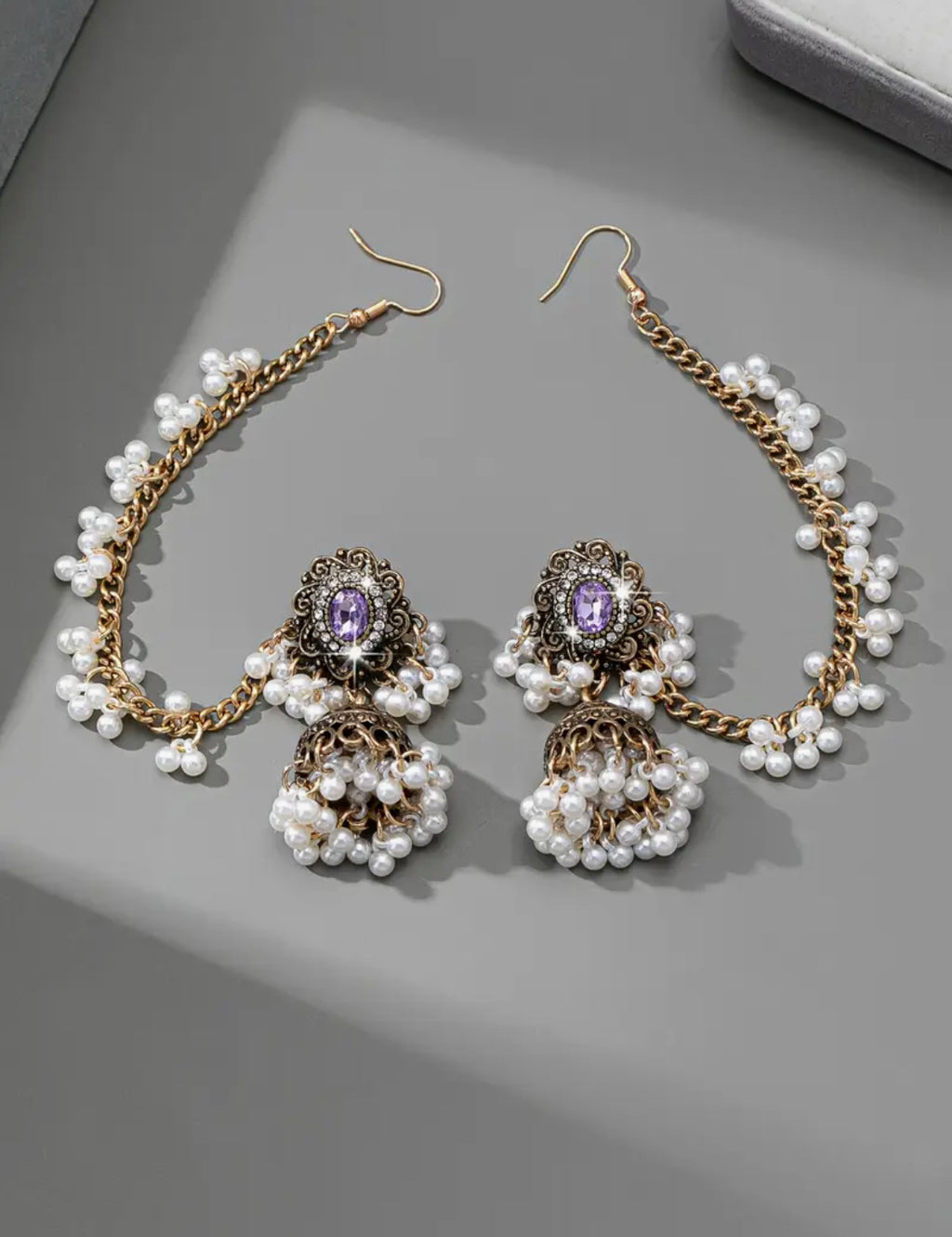 Noor Royale Pearl& Crystal Jhumkas