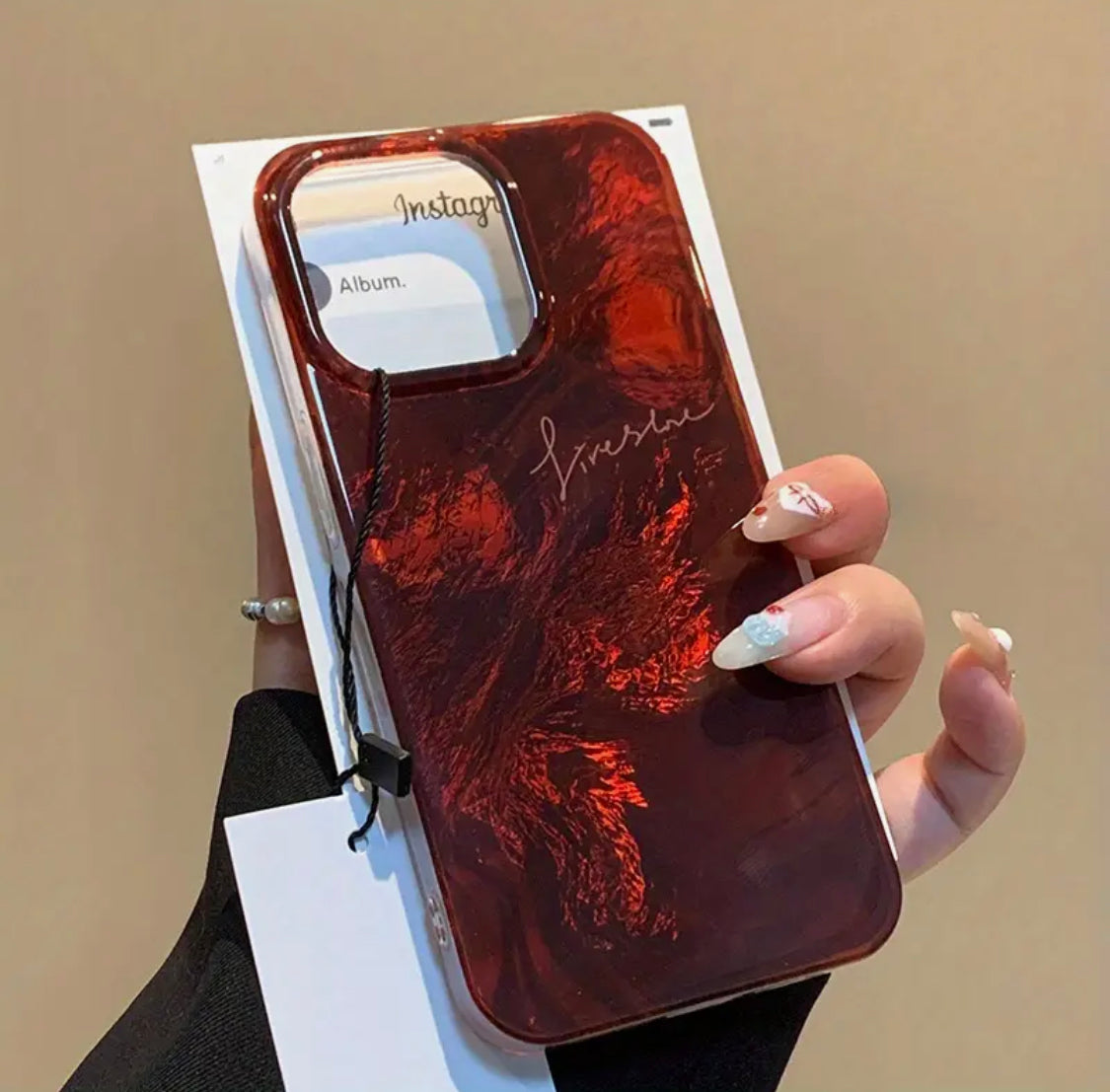 Premium Wine Red Vortex Phone Case – Laser Wrinkled Design