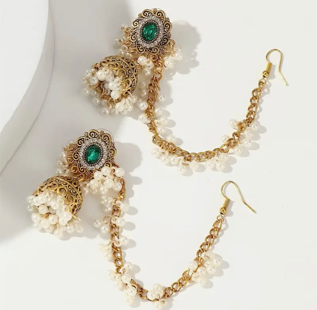 Noor Royale Pearl& Crystal Jhumkas