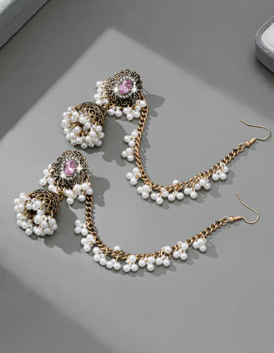 Noor Royale Pearl& Crystal Jhumkas