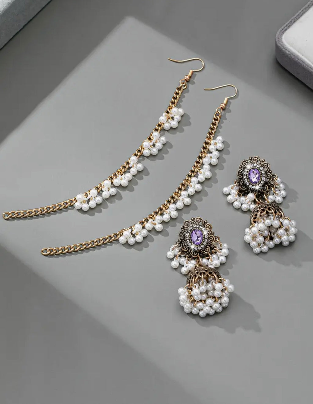 Noor Royale Pearl& Crystal Jhumkas