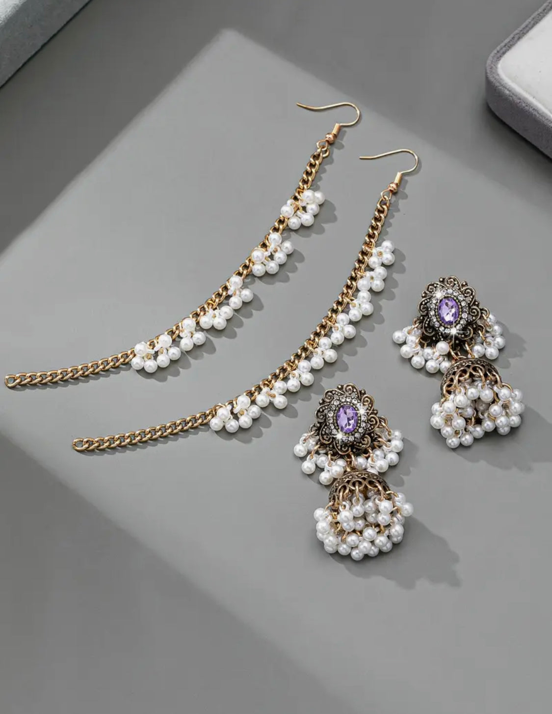 Noor Royale Pearl& Crystal Jhumkas