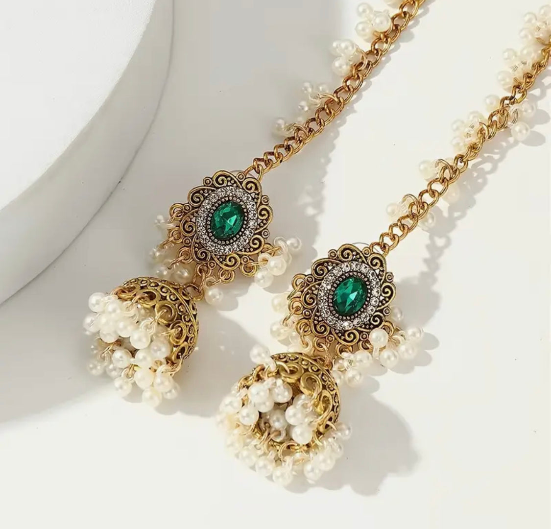 Noor Royale Pearl& Crystal Jhumkas