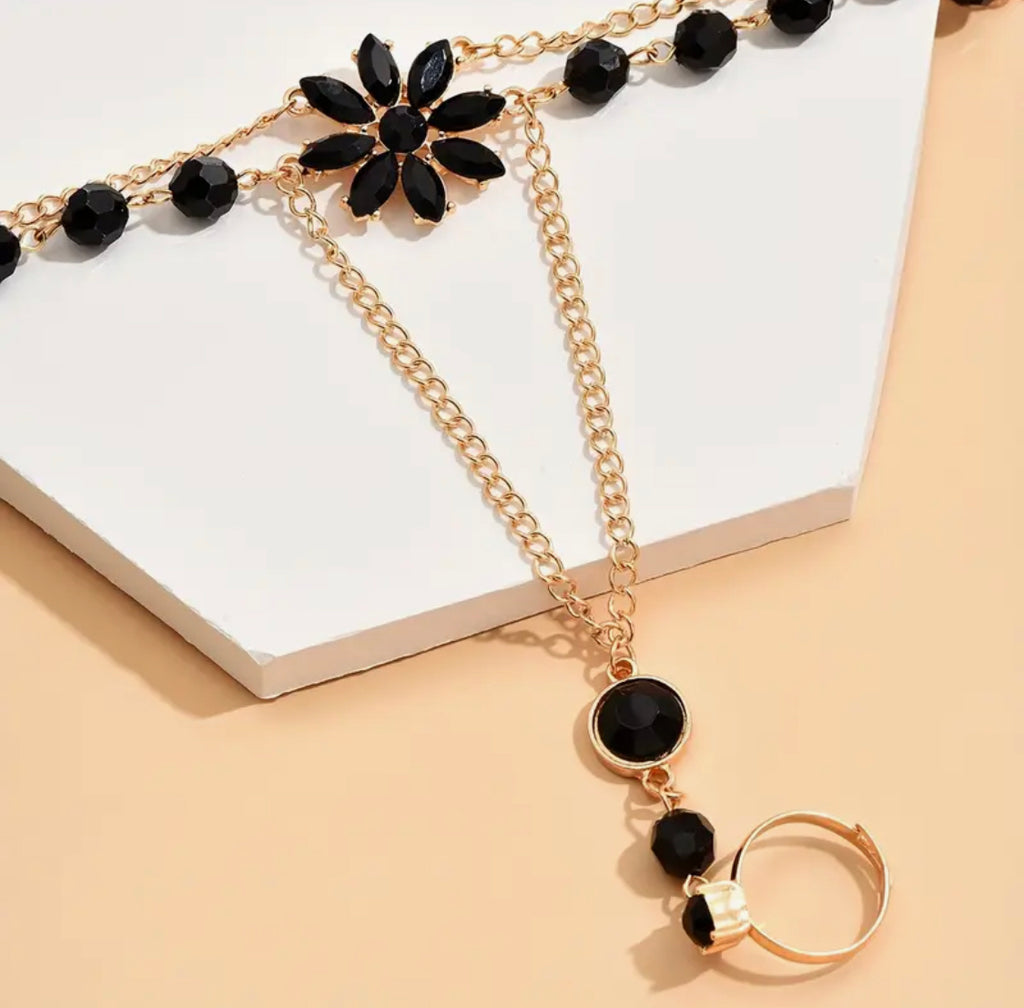 Midnight Bloom Crystal Hand Harness Bracelet