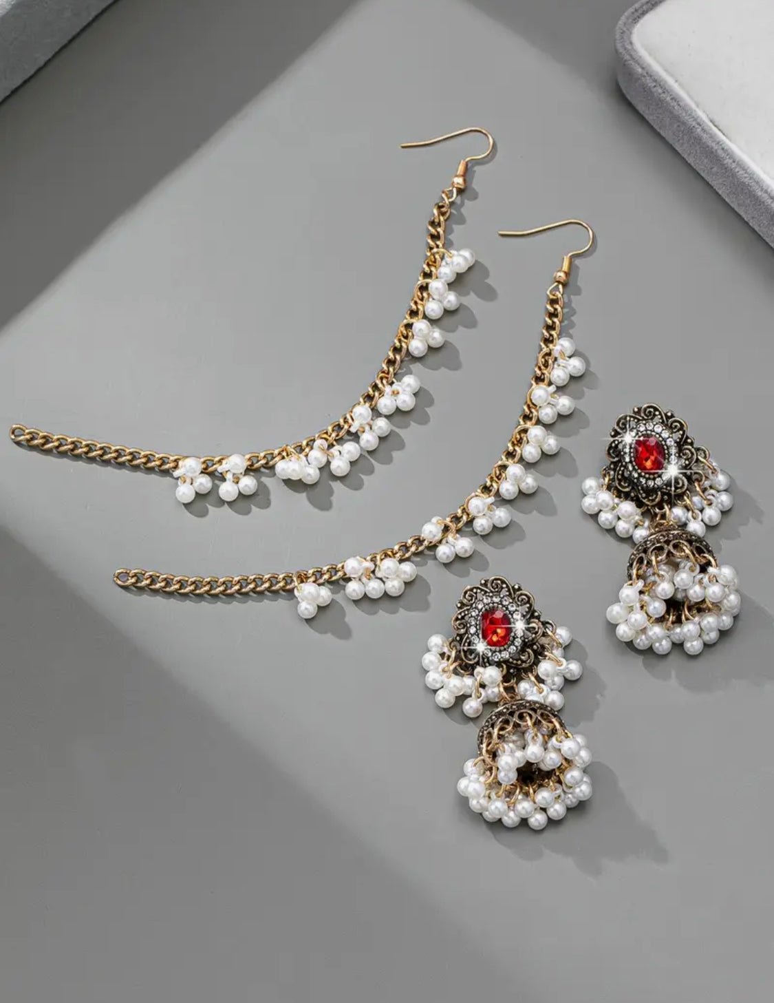 Noor Royale Pearl& Crystal Jhumkas