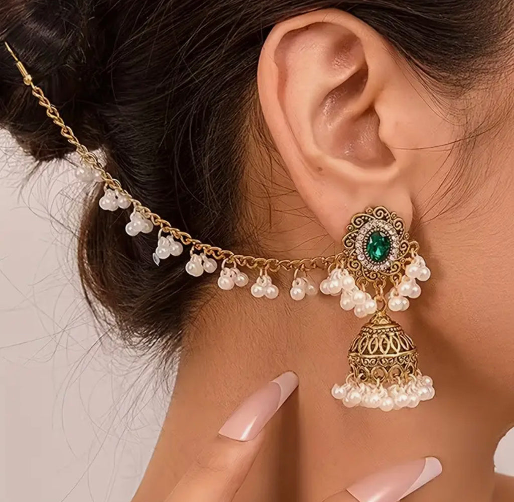 Noor Royale Pearl& Crystal Jhumkas