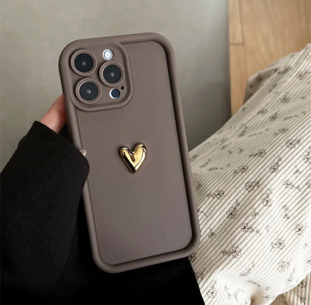 3D Golden Heart Matte Phone Case
