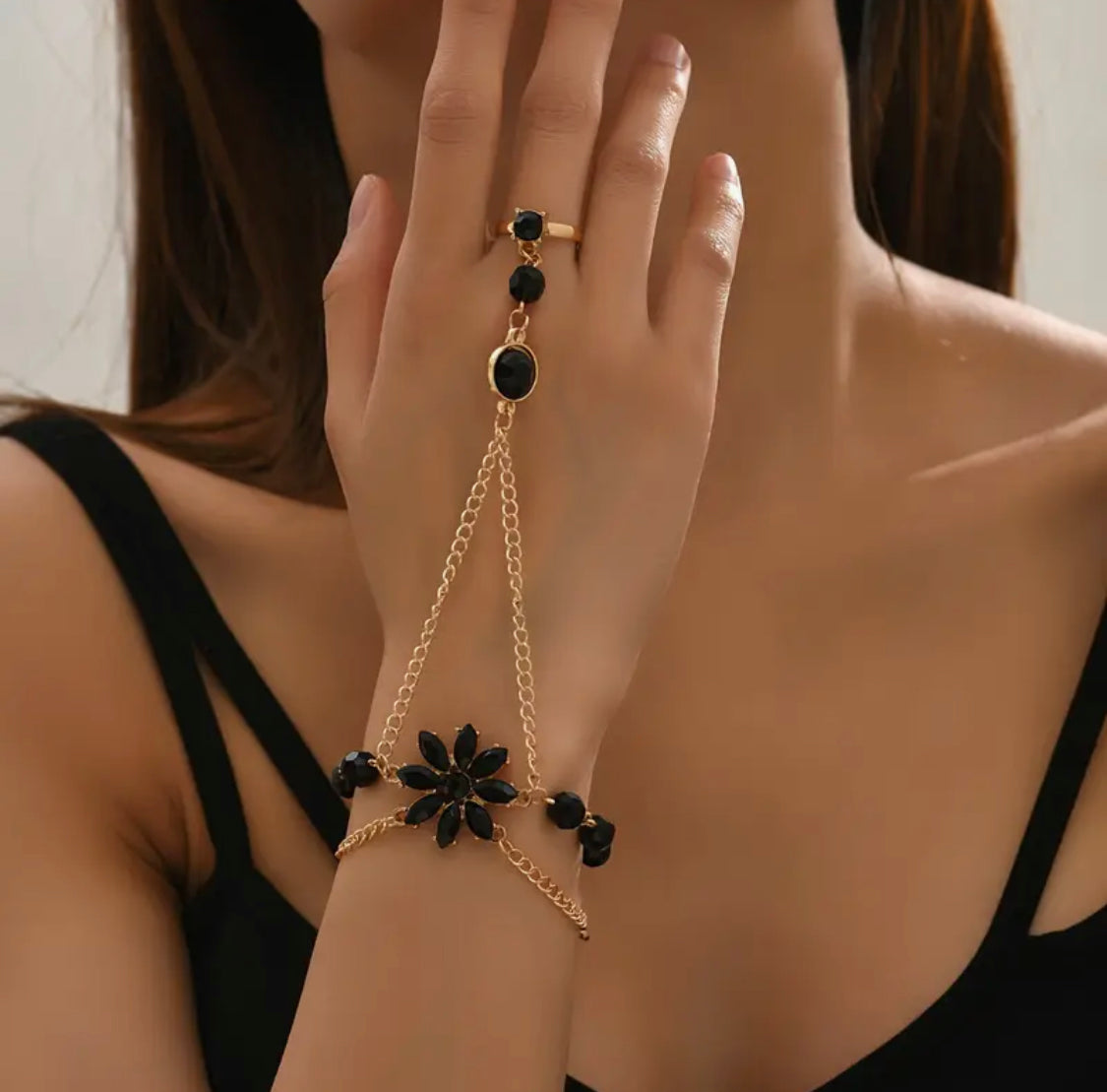 Midnight Bloom Crystal Hand Harness Bracelet