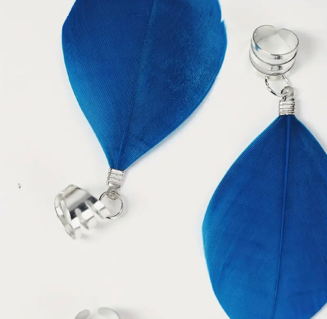 6pcs Blue Feather Braid Rings