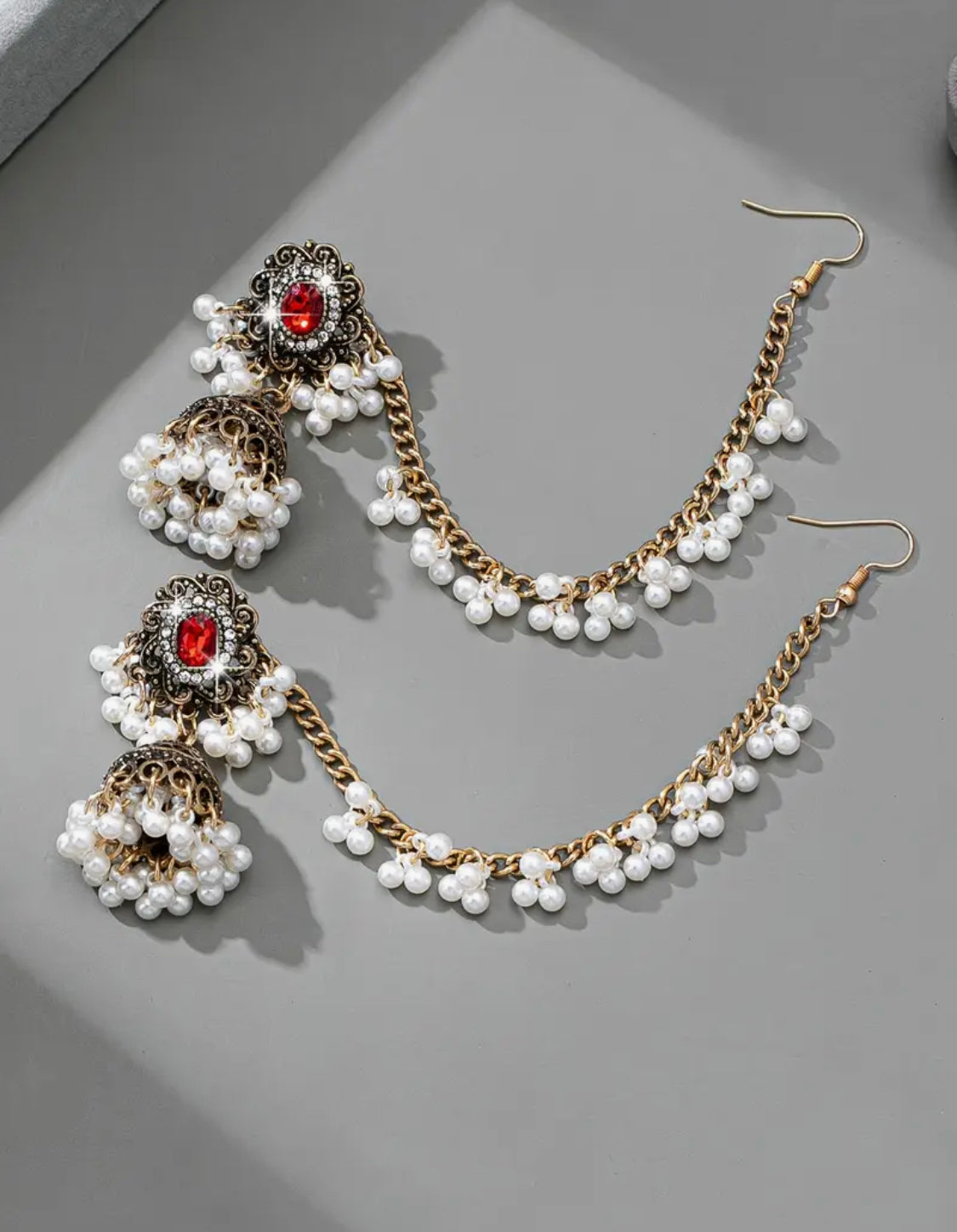 Noor Royale Pearl& Crystal Jhumkas