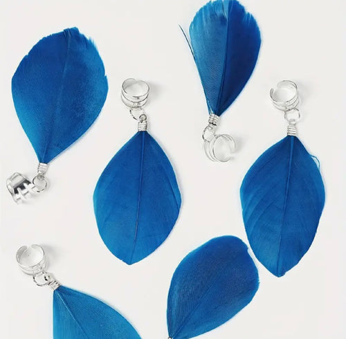 6pcs Blue Feather Braid Rings