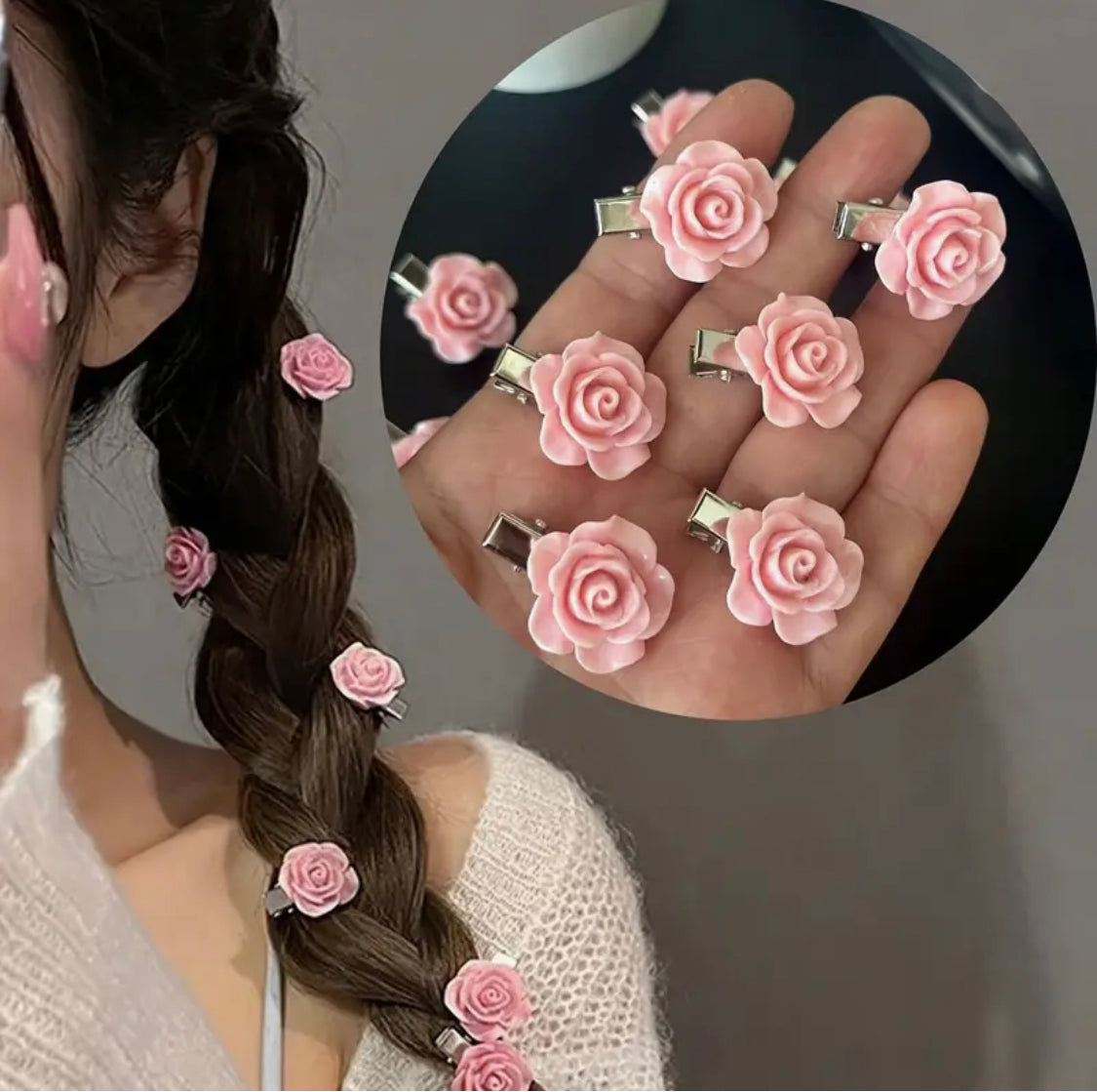 10pcs Pink Rose Hairpins