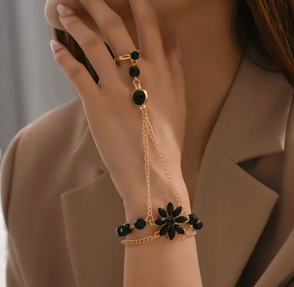 Midnight Bloom Crystal Hand Harness Bracelet