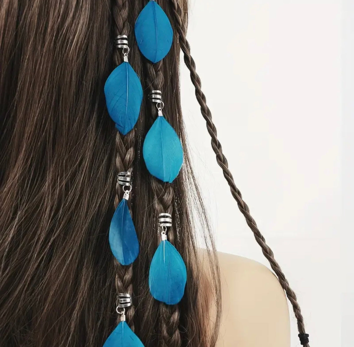 6pcs Blue Feather Braid Rings