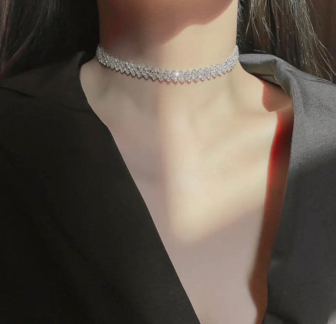 Crystal Leaf Choker Necklace