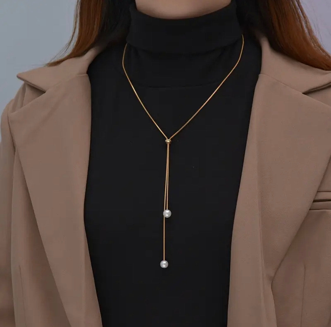 Golden Pearl Slider Necklace