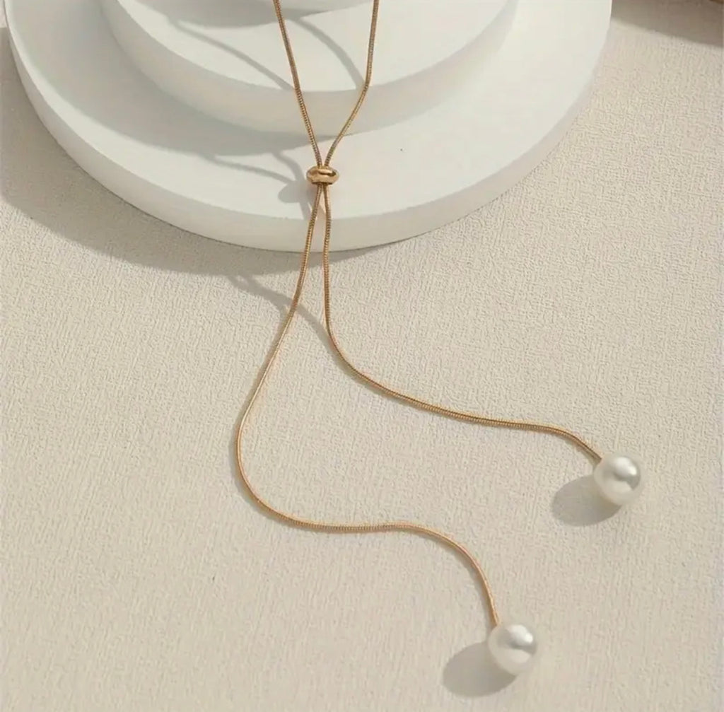 Golden Pearl Slider Necklace