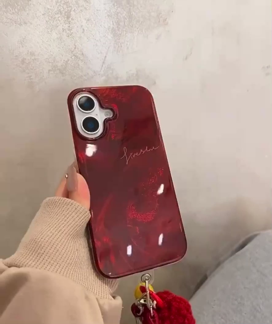 Premium Wine Red Vortex Phone Case – Laser Wrinkled Design